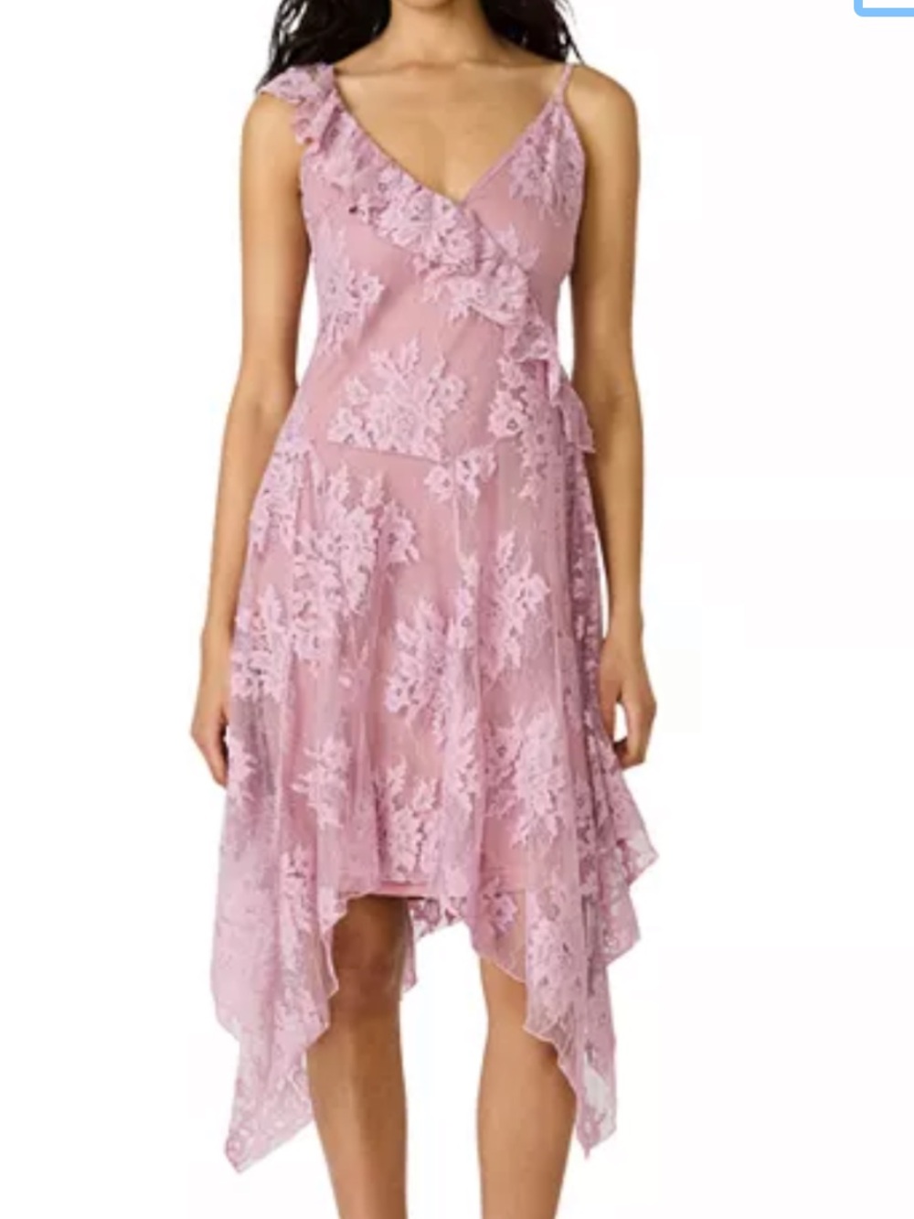 Steve Madden NWT M DARIELLA Rose Pink Lace overlay asymmetrical formal dress